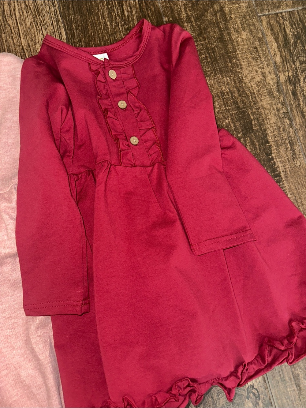 Girls' Ruffle-Trim Long Sleeve Dress - Pink, Green, Red bundle - Picture 3 of 8